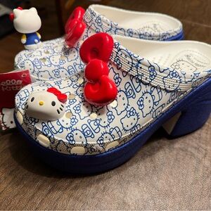 Crocs Hello Kitty 50th Anniversary Siren High Heel Clog Blue Glitter-White Sz W9